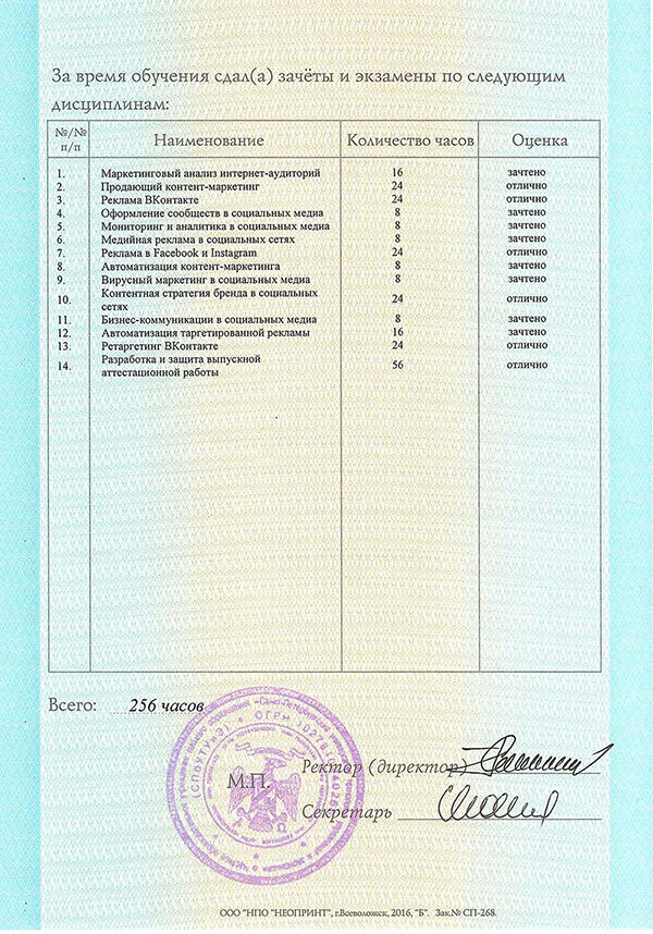 Дисциплины и оценки — СММ